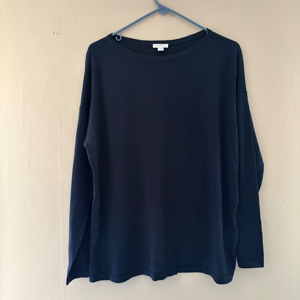 J Jill Womens Merino Wool Knit Top Size L Black Layer Lightweight Capsule